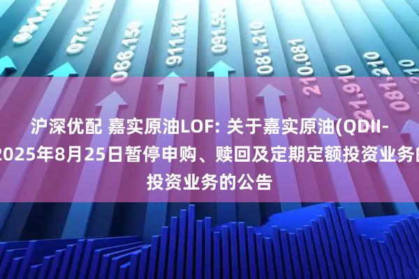 沪深优配 嘉实原油LOF: 关于嘉实原油(QDII-LOF)2025年8月25日暂停申购、赎回及定期定额投资业务的公告